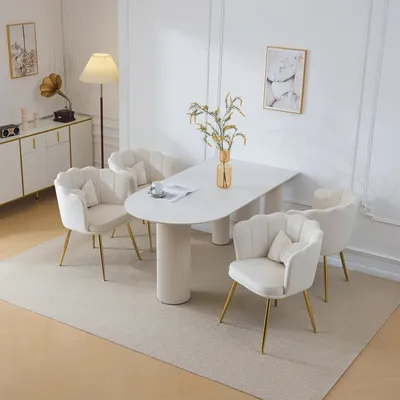Produktbild von Flieks Esszimmerstuhl Polsterstuhl 6er Sets, Küchenstuhl Wohnzimmerstuhl Schminkstuhl mit Kissen, Freizeitstuhl mit Metallbeinen und Samtbezug, Beige