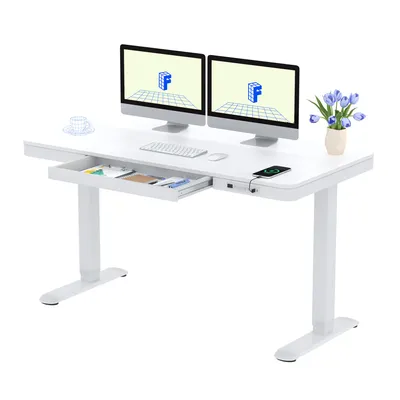 Produktbild von FlexiSpot Q3 Elektrisch Höhenverstellbarer Schreibtisch 140x70cm, mit USB, Schublade, LED-Display, 4 Speicherplätzen & Antikollisionsschutz, Weiß