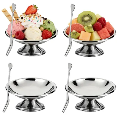 Produktbild von Eisbecher-Set, 4 Stück - Dessertschalen aus Edelstahl - Metallservierschalen - Geeignet für Salate/Snacks - Robustes Design - 10 cm - Dessertschale