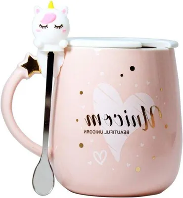 Produktbild von Famanu Einhornbecher mit Deckel und Löffel - Rosa