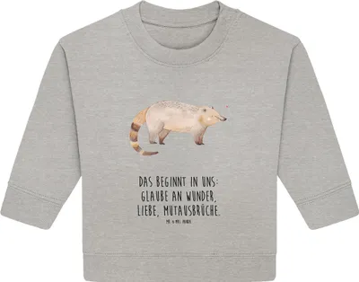 Produktbild von Mr. & Mrs. Panda Organic Baby Pullover Nasenbär 12. - 18. Monat - Heather Grey - Geschenk, Rüsselbär, Lustige Sprüche, Bullover, Bär, Nasenbären