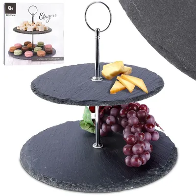 Obrázek produktu pro Servírovací stojan Podnos na dorty Servírovací tác Podnos na dorty Vozík na dorty Stojan na ovoce Břidlicový podnos na dorty 2 patra 23 cm