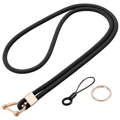 Produktbild von Langes Nylon-Schlüsselband mit Karabiner, Schlüsselbänder, Schultergurte mit drehbarem Metallclip, abnehmbare Halskordel, lange Paracord-Schnur für das Handgelenk (schwarz)