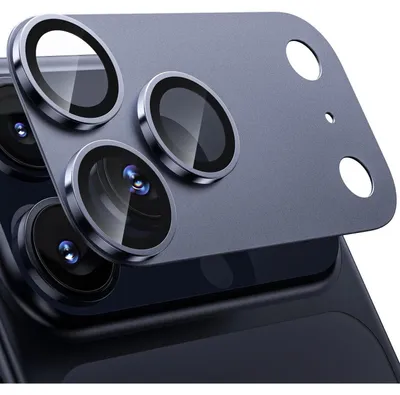 Productafbeelding van Cameralensbeschermer voor iPhone 17 Pro - Matte metalen plaat, 9H krasbestendig, HD-helder, zonder bellen, anti-vingerafdruk, diepblauw