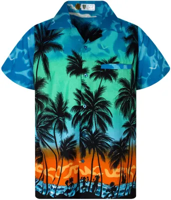 Produktbild von King Kameha Hawaiihemd "Beach Eclectic" in Türkis Herren Hawaii-Hemd Kurzarm Front-Tasche Stylish