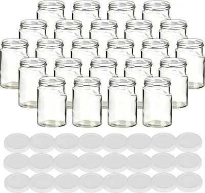 Immagine prodotto di gouveo set di 24 vasetti da conserva 314 ml Skew con tappo a vite bianco - Vasetti vuoti con tappo a vite per marmellata, miele, spezie