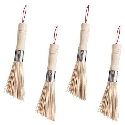 4 Bambus-Wokbürsten, Set, Küchenreinigungsbürsten, Pfannenbürste