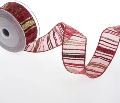 Produktbild von Geschenkband – Karminrot mit Bordeaux & Gold – 40 mm 10 m
