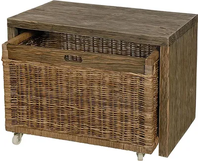 Produktbild von KRINES HOME Sitzbank mit Rollkorb / Sitzregal aus Holz / Rattan in der Farbe Grau Natur