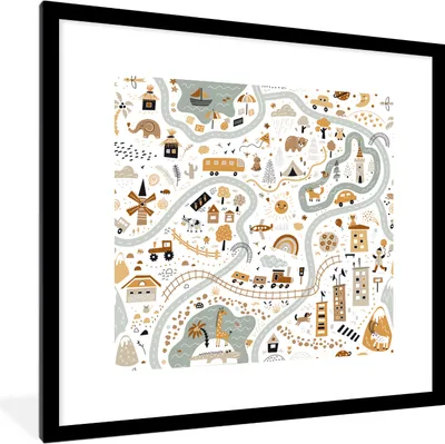 Produktbild von MuchoWow® Gerahmtes Poster Auto - Tiere - Kinder - Straßen 40x40 cm - Poster mit Schwarzem Bilderrahmen Wandposter Rahmen Foto Bilder - Poster - Plakat im Rahmen