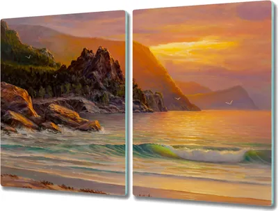 Produktbild von Coloray Hackbrett Herdabdeckplatte 2x40x52 cm Küchenbrett Kochplattenabdeckung Schneidebrett - Bäume Sonnenuntergang Meer
