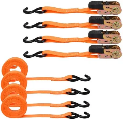 Obrázek produktu pro Upínací popruhy 4 ks, 800 kg, oranžové, s háky, pro auto a motocykl, 5 m