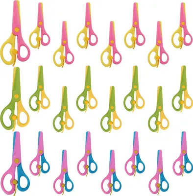 Produktbild von Belle Vous Kinderscheren-Set - 24x farbige Kinderschere mit abgerundeter Spitze - 13,5 cm - Für Rechts- und Linkshänder - Bastelschere Kinder -