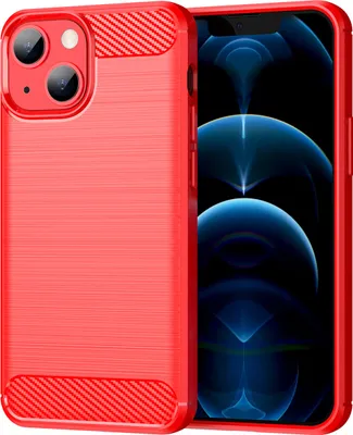 Produktbild von iPhone 13 Hülle, Carbon-Faser TPU Silikon Stoßfest Schutzhülle für iPhone 13 Rot