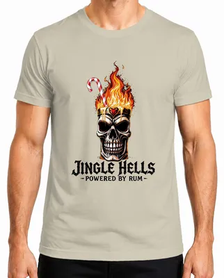Produktbild von Jingle Hells Powered by Rum Totenkopf Flammen Weihnachten Skull Herren T-Shirt, Natur, 3XL