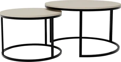 Produktbild von Idohome - Runder Couchtisch 2in1 LAVO mit Metalgestell, 70x48 cm+50x42 cm (Ø x H) Farbe: Schwarz / Kaschmir