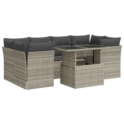 Produktbild von 7-tlg. Garten-Sofagarnitur mit Kissen Hellgrau Poly Rattan