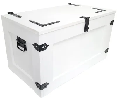 Immagine prodotto di Cassa in legno su ruote con coperchio bianco, tronco di legno 80x47x45 cm