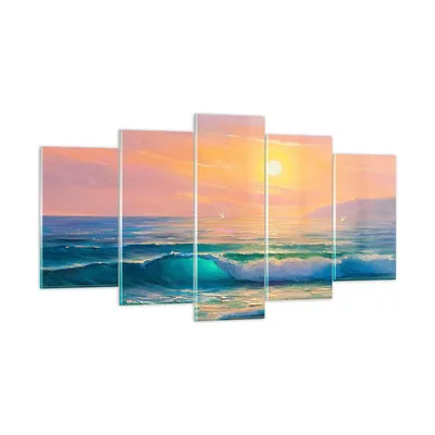 Produktbild von Bilder auf glas - Meer Welle Ufer - 160x85cm - Glasbilder - Wandbilder - Kunstdruck - zum Aufhängen bereit - Wanddekoration aus Glas - Glas Bilder - Wandbild auf Glas - 5 Teile - GEA160x85-3915