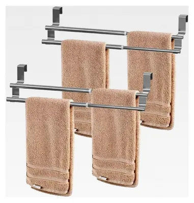 Produktbild von 2er-Set Handtuchhalter für Schranktüren, Teleskop Edelstahl Handtuchstange, ohne Bohren