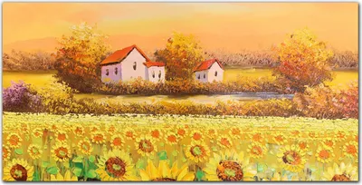 Produktbild von Coloray Bild aus Leinwand 100x50 Leinwand Dekoration - Wiese Sonnenblumen Baum