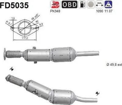 Produktbild von AS FD5035 Dieselpartikelfilter Rußpartikelfilter DPF für RENAULT MEGANE III Grandtour (KZ0/1) Abgasanlage Diesel