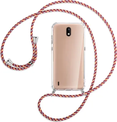 Produktbild von Handykette Backcover-Schutzhülle mit Band (Metall silberfarben) für Nokia 1.3 - weinrot/gelb/grau
