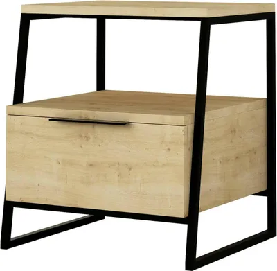 Produktbild von Nachttisch Dkastrat, Niedrige Kommode, Tisch, Multifunktionaler Nachttisch, 45x40h50 cm, Eiche