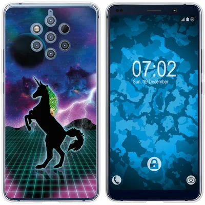 Produktbild von PhoneNatic Case kompatibel mit  Nokia 9 PureView Silikon-Hülle Retro Wave Einhorn M2