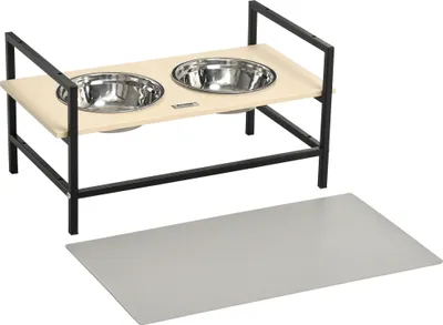 Obrázek produktu pro PawHut Vyvýšená krmná stanice, nastavitelná miska na krmivo, nerezová miska pro psy s držákem na krmivo, podložka pro psy, miska na krmivo pro malé, střední a velké psy