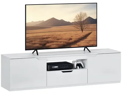 Produktbild von HOMCOM Hochglanz TV-Lowboard für Fernseher bis 65'', 3 Fächer, Schublade, Weiß