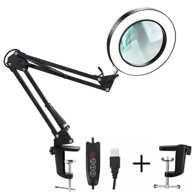 Produktbild von My Green Deal – LED-Lupenlampe mit Tischklemme – 5-fache Vergrößerung – 10 Helligkeitsstufen – 3 Lichtfarben – 360° drehbar – USB-betrieben