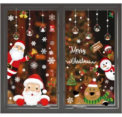 Immagine prodotto di Adesivi statici a tema natalizio, rimovibili, in vinile. Motivi: Babbo Natale, albero di Natale, pupazzo di neve, fiocco di neve, renna. Ideali per decorare pareti, finestre, porte e vetrine. Perfetti per progetti fai-da-te