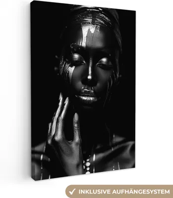 Produktbild von MuchoWow® - Leinwandbilder - Frau - Abstrakt - Schwarz - Porträt, Wandbild, Wanddeko Bilder Wohnzimmer, 40x60 cm