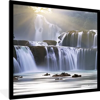 Produktbild von MuchoWow® Gerahmtes Poster Wasserfall - Felsen - Natur 40x40 cm - Poster mit Schwarzem Bilderrahmen Wandposter Rahmen Foto Bilder - Mit Rahmen - Wanddekoration Schlafzimmer