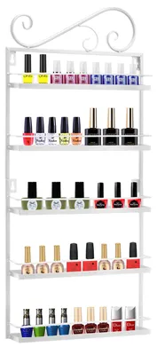 Produktbild von 5-stöckiges Nagellackregal aus Metall, Kosmetikaufbewahrungsregal, Nagellackregal, Wandregal für Tonie, ätherische Öle, Lippenstift (weiß)