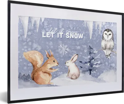 Produktbild von MuchoWow® Gerahmtes Poster Winter - Schnee - Eichhörnchen 60x40 cm - Poster mit Schwarzem Bilderrahmen Wandposter Rahmen Foto Bilder - Schlafzimmer - Plakat in Rahmen - Drucken