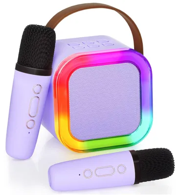 Immagine prodotto di Macchina per karaoke portatile - Bluetooth 5.0 - 2 microfoni wireless - Luci da discoteca