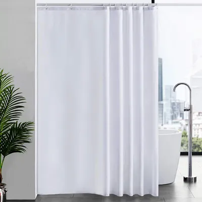 Produktbild von Extra langer Duschvorhang für Badezimmer, schimmelresistenter Duschvorhang für Badewannen und Duschen, antibakteriell und waschbar, mit 12 Haken, extra groß, weiß, 200 x 240 cm.