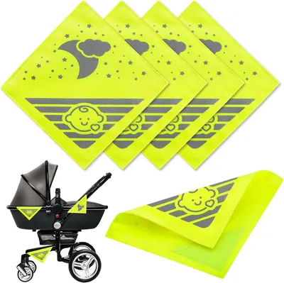 Imagen del producto de Reflectores de seguridad, color amarillo neón, 4 unidades, 12x12 cm, para cochecitos y bicicletas