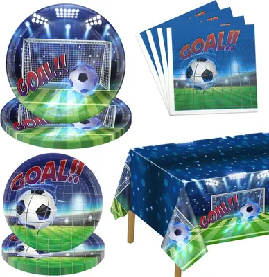 Productafbeelding van Voetbalfeestdecoratieset, 61-delig, geschikt voor 20 personen, met een voetbalthema