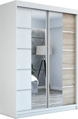 Produktbild von Schwebetürenschrank Kleiderschrank ERO 160 cm Schrank Garderobe Spiegel.Verschiedene Farben (Weiß, Schwarz, Somona). Möbel vom Hersteller!