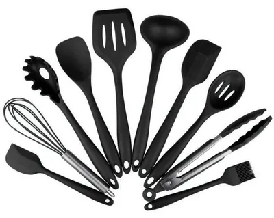 Image de Jeu de 10 cuillères en silicone, sans BPA, résistantes à la chaleur jusqu'à 230°C, de couleur noire