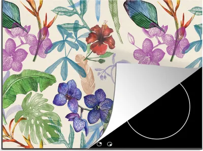 Produktbild von KitchenYeah© Herdabdeckplatte Dschungel - Blumen - Muster , 71x52cm, Küche Deko, Glaskeramikkochfeld Herdabdeckung, Abdeckplatte fùr Kochfeld