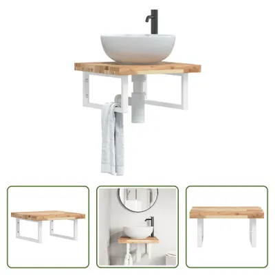 Image de The Living Store Étagère de lavabo murale en acier et acacia
