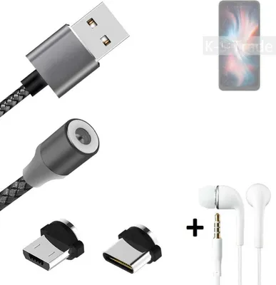 Produktbild von K-S-Trade® Hochwertiges Magnet-Lade-kabel Sync-Kabel Daten-Kabel + Kopfhörer kompatibel mit UMIDIGI C1 Max mit USB-Typ-C-Anschluss und