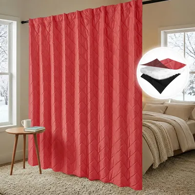 Productafbeelding van Thermoverduisterende gordijn, extra breed, volledig verduisterend, fluweel, voor warmte-isolatie, als ruimteverdeling, geschikt voor slaapkamer en woonkamer, rood, B254xH244cm