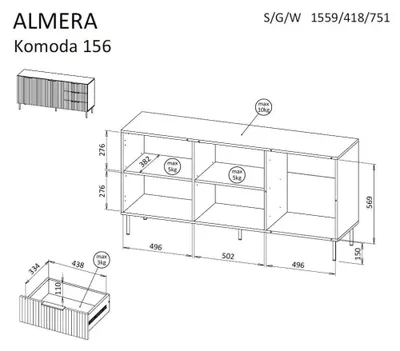 Immagine prodotto di Letto Cama 1 ALMERA 156x42x75 noce/cashmere