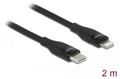 Image de Delock Câble de données et de charge USB Type-C™ vers Lightning™ pour iPhone™, iPad™ et iPod™ noir 2 m MFi (86638)