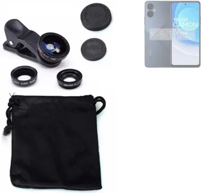 Produktbild von K-S-Trade Smartphone Kamera Linsen Set Kompatibel mit Tecno Camon 19 Neo 3in1 Clip-On Kamera Adapter Macro Weitwinkel FishEye Fischauge Objektiv Linse